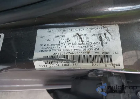 2013 Mazda Mazda3 I Touring z USA, uszkodzony, nr VIN JM1BL1V76D1766410